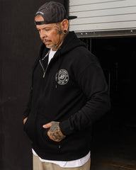 Gray & White Linked Zip Up Hoodie - Black