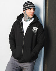 White Block Zip Up Hoodie - Black