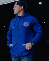 White Chain Badge Zip Up - Blue