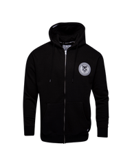 White Chain Badge Zip Up Hoodie - Black