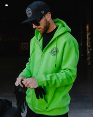Black MFG Badge Zip Up Hoodie - Safety Green