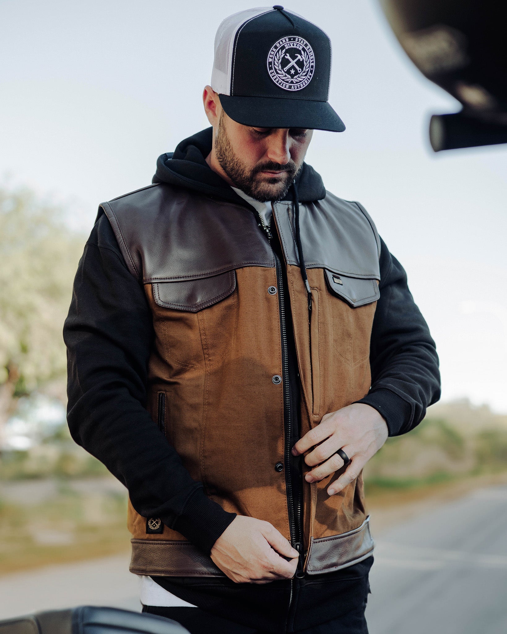 Jackson Leather & Canvas Vest - Brown