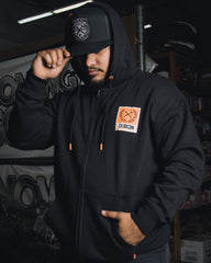 Orange Box Crest Zip Up Hoodie - Black