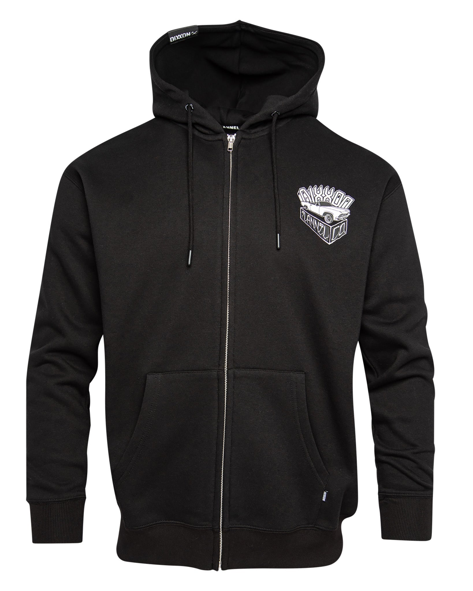White Block Zip Up Hoodie - Black