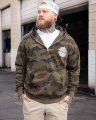 White Work Hard Badge Zip Up - Camo
