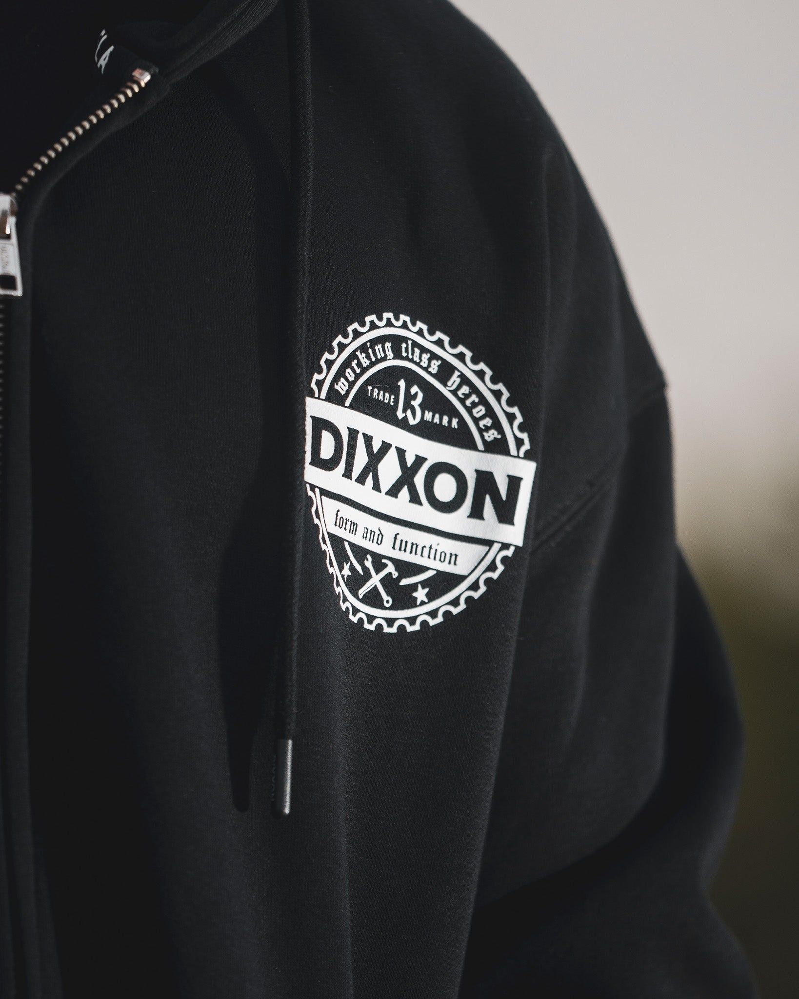 White Working Class Gear Zip Up Hoodie - Black
